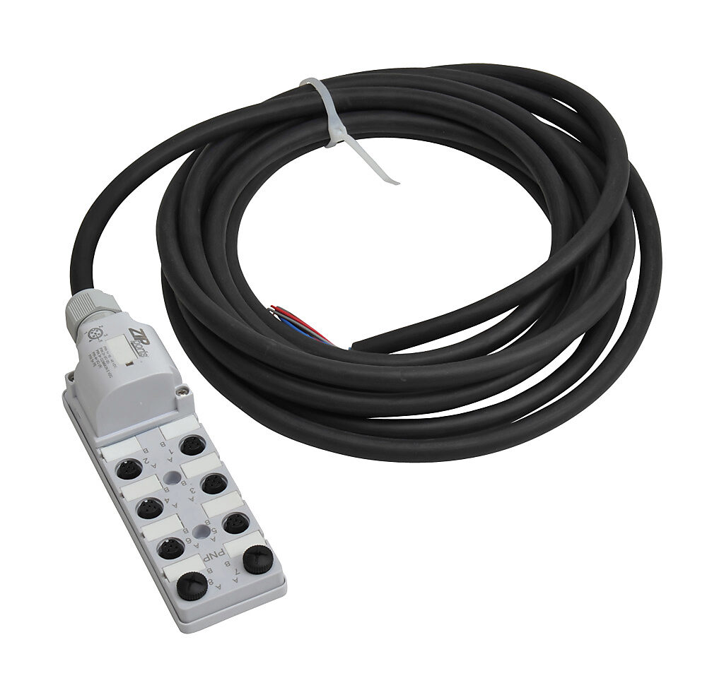 ZIPport Junction Block: 8 ports, 5-pin M12 sockets (PN# ZP-JBH85