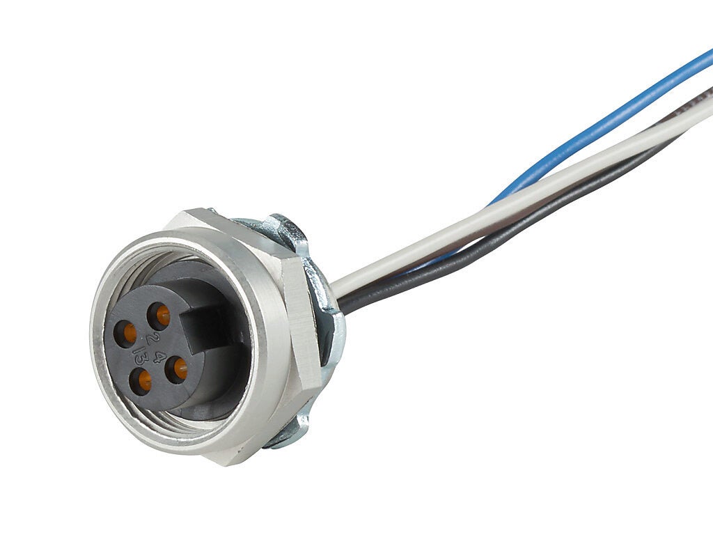 Bulkhead Connector: 7/8in 4-pin female to pigtail, 18 AWG (PN# ZP