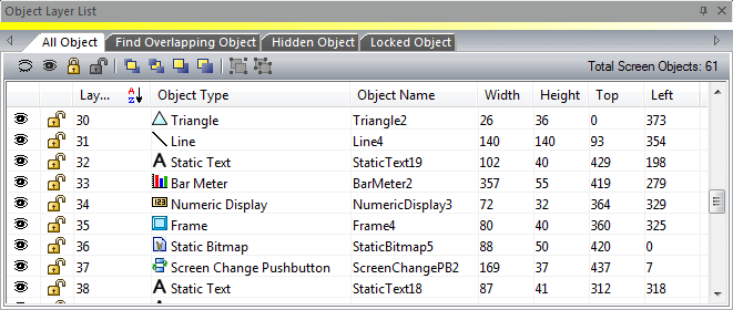 C-more software object layer list
