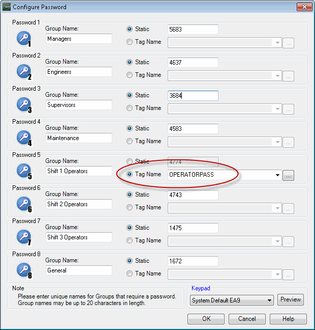 C-more password protection configuration menu
