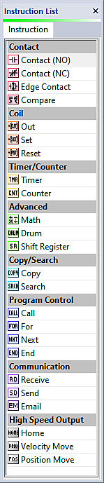 CLICK Programming Software Instruction List