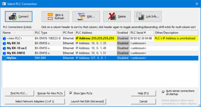 Select PLC Connection